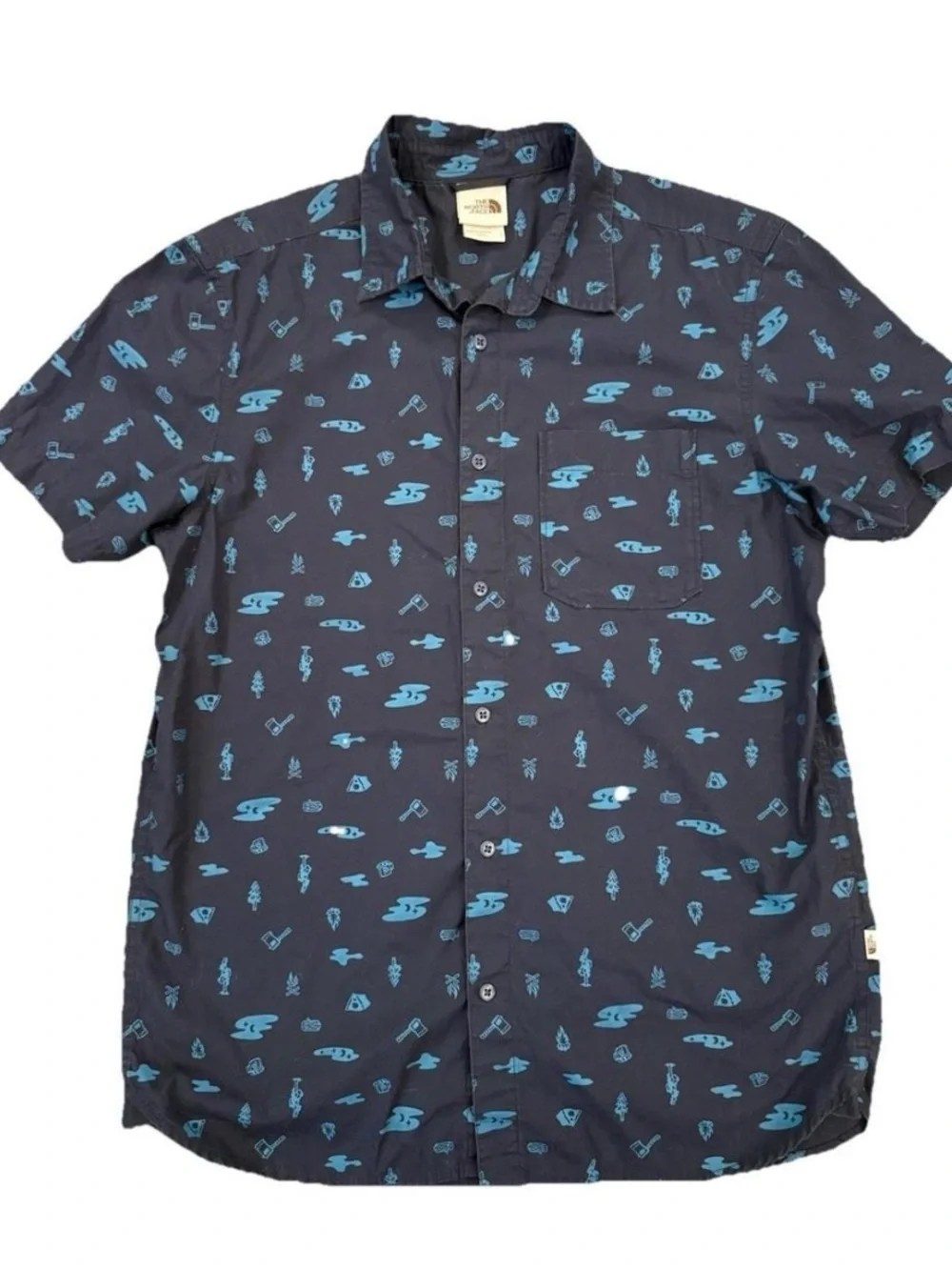 The North Face BLUE Baytrail Pattern Button Up Shirt XXL Outdoors Hiking